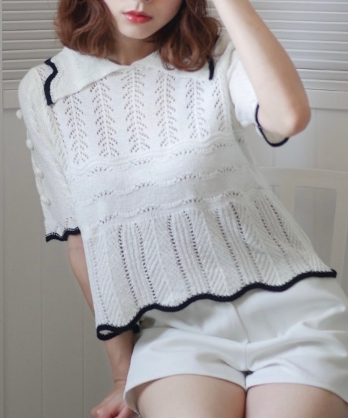 -Myme- Heart be to.（マイミーハートビート）の「popcorn puff knit / ポップコーンパフニット（ニット/セーター・レディース・ブラック/アイボリー・FREE）」の3枚目の写真