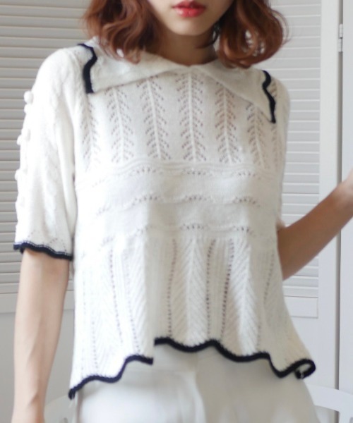 -Myme- Heart be to.（マイミーハートビート）の「popcorn puff knit / ポップコーンパフニット（ニット/セーター・レディース・ブラック/アイボリー・FREE）」の5枚目の写真