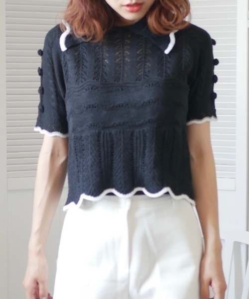 -Myme- Heart be to.（マイミーハートビート）の「popcorn puff knit / ポップコーンパフニット（ニット/セーター・レディース・ブラック/アイボリー・FREE）」の8枚目の写真