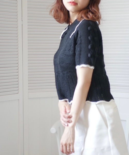 -Myme- Heart be to.（マイミーハートビート）の「popcorn puff knit / ポップコーンパフニット（ニット/セーター・レディース・ブラック/アイボリー・FREE）」の9枚目の写真