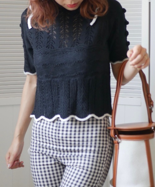 -Myme- Heart be to.（マイミーハートビート）の「popcorn puff knit / ポップコーンパフニット（ニット/セーター・レディース・ブラック/アイボリー・FREE）」の10枚目の写真