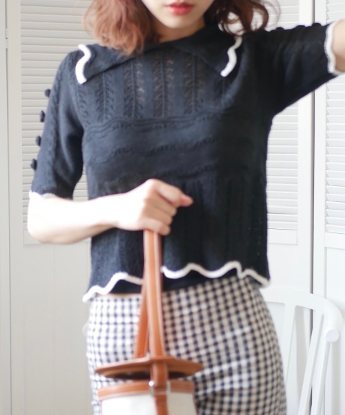 -Myme- Heart be to.（マイミーハートビート）の「popcorn puff knit / ポップコーンパフニット（ニット/セーター・レディース・ブラック/アイボリー・FREE）」の11枚目の写真