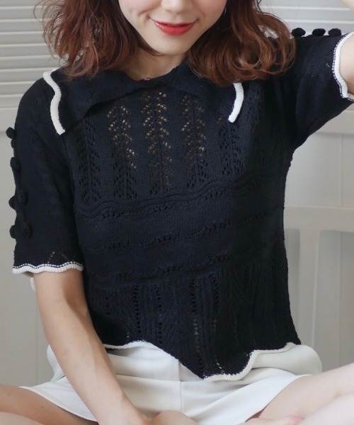 -Myme- Heart be to.（マイミーハートビート）の「popcorn puff knit / ポップコーンパフニット（ニット/セーター・レディース・ブラック/アイボリー・FREE）」の13枚目の写真