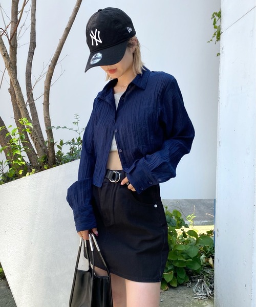 WHO'S WHO gallery（フーズフーギャラリー）の「クリンクルショートシャツ（シャツ/ブラウス・レディース・ブラック/ネイビー/ブラウン・FREE）」の9枚目の写真