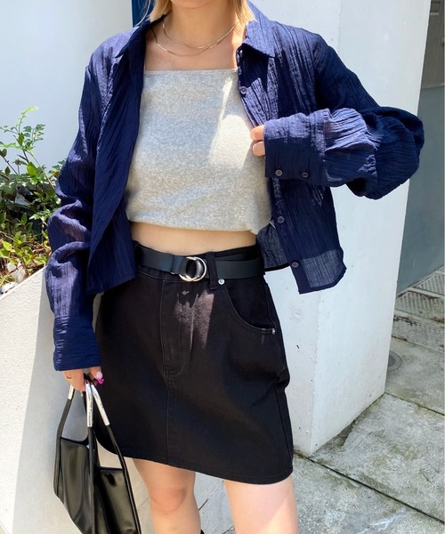 WHO'S WHO gallery（フーズフーギャラリー）の「クリンクルショートシャツ（シャツ/ブラウス・レディース・ブラック/ネイビー/ブラウン・FREE）」の12枚目の写真