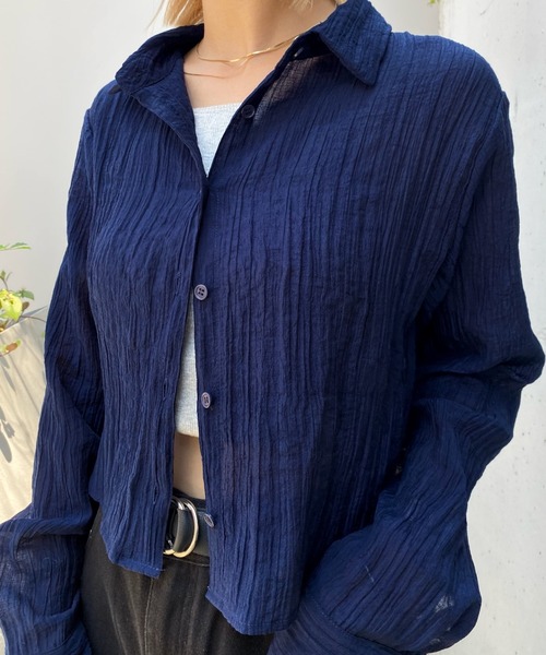 WHO'S WHO gallery（フーズフーギャラリー）の「クリンクルショートシャツ（シャツ/ブラウス・レディース・ブラック/ネイビー/ブラウン・FREE）」の10枚目の写真