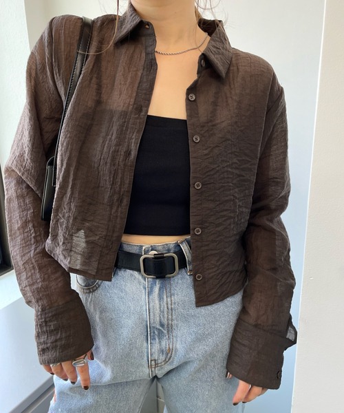 WHO'S WHO gallery（フーズフーギャラリー）の「クリンクルショートシャツ（シャツ/ブラウス・レディース・ブラック/ネイビー/ブラウン・FREE）」の7枚目の写真