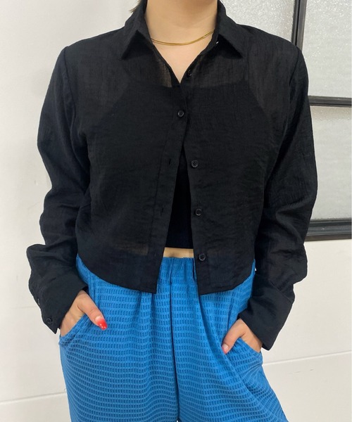 WHO'S WHO gallery（フーズフーギャラリー）の「クリンクルショートシャツ（シャツ/ブラウス・レディース・ブラック/ネイビー/ブラウン・FREE）」の5枚目の写真