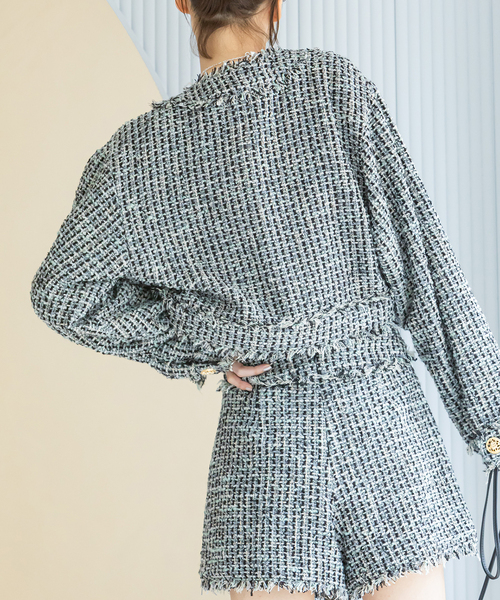 U by SPICK&SPAN(ユーバイスピックアンドスパン)の「ツイードショートジャケット(ノーカラージャケット・レディース・ブラック/ピンク・FREE)」の10枚目の写真