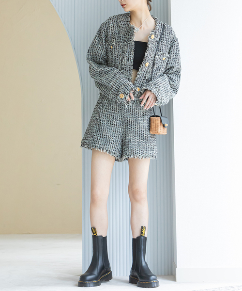 U by SPICK&SPAN(ユーバイスピックアンドスパン)の「ツイードショートジャケット(ノーカラージャケット・レディース・ブラック/ピンク・FREE)」の16枚目の写真