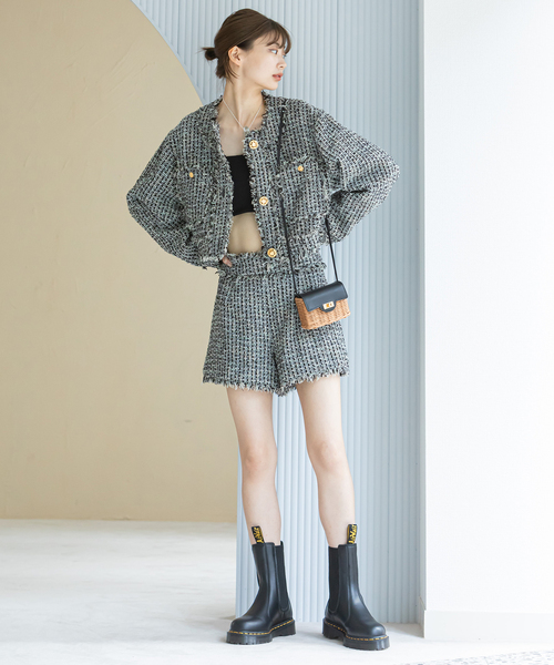 U by SPICK&SPAN(ユーバイスピックアンドスパン)の「ツイードショートジャケット(ノーカラージャケット・レディース・ブラック/ピンク・FREE)」の13枚目の写真