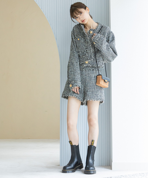 U by SPICK&SPAN(ユーバイスピックアンドスパン)の「ツイードショートジャケット(ノーカラージャケット・レディース・ブラック/ピンク・FREE)」の19枚目の写真