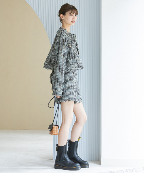 U by SPICK&SPAN(ユーバイスピックアンドスパン)の「ツイードショートジャケット(ノーカラージャケット・レディース・ブラック/ピンク・FREE)」の7枚目の写真