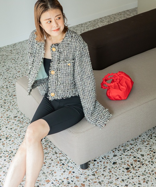 U by SPICK&SPAN(ユーバイスピックアンドスパン)の「ツイードショートジャケット(ノーカラージャケット・レディース・ブラック/ピンク・FREE)」の17枚目の写真