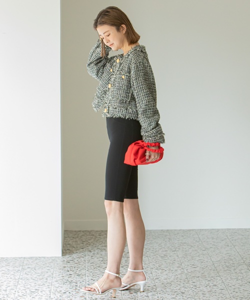 U by SPICK&SPAN(ユーバイスピックアンドスパン)の「ツイードショートジャケット(ノーカラージャケット・レディース・ブラック/ピンク・FREE)」の12枚目の写真