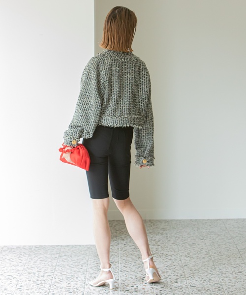 U by SPICK&SPAN(ユーバイスピックアンドスパン)の「ツイードショートジャケット(ノーカラージャケット・レディース・ブラック/ピンク・FREE)」の5枚目の写真