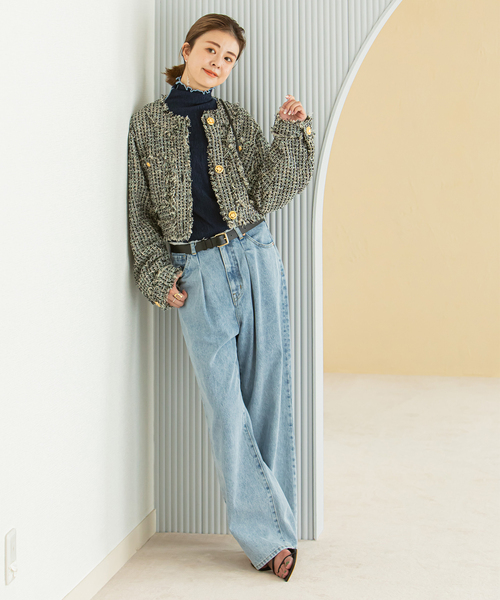 U by SPICK&SPAN(ユーバイスピックアンドスパン)の「ツイードショートジャケット(ノーカラージャケット・レディース・ブラック/ピンク・FREE)」の9枚目の写真