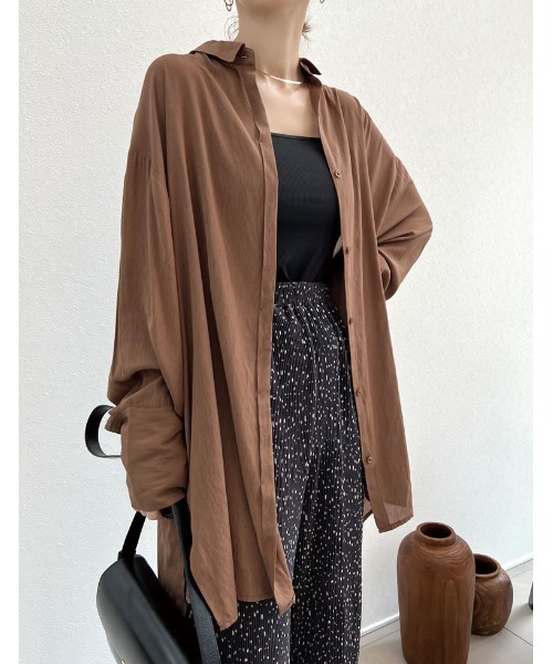 [低身長サイズ有]シアーオーバーシャツチュニック