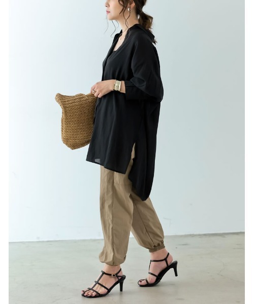 [低身長サイズ有]シアーオーバーシャツチュニック