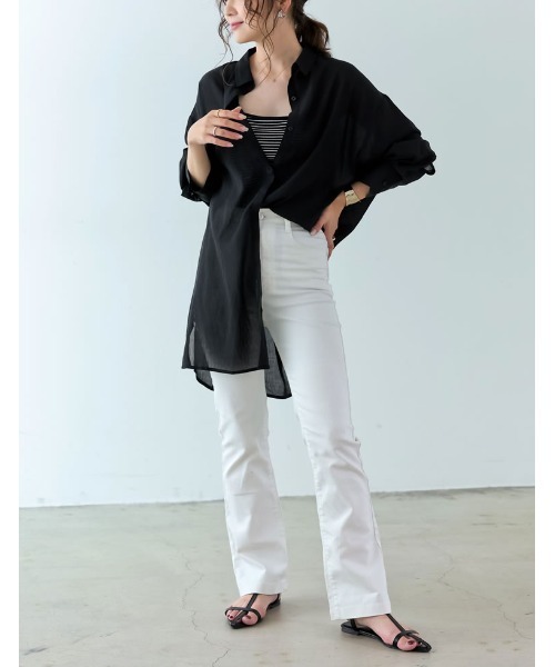 [低身長サイズ有]シアーオーバーシャツチュニック