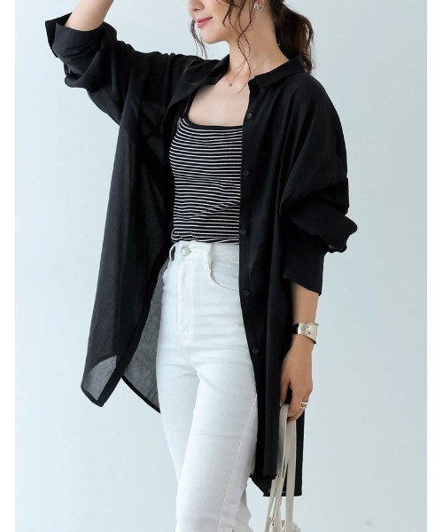 [低身長サイズ有]シアーオーバーシャツチュニック