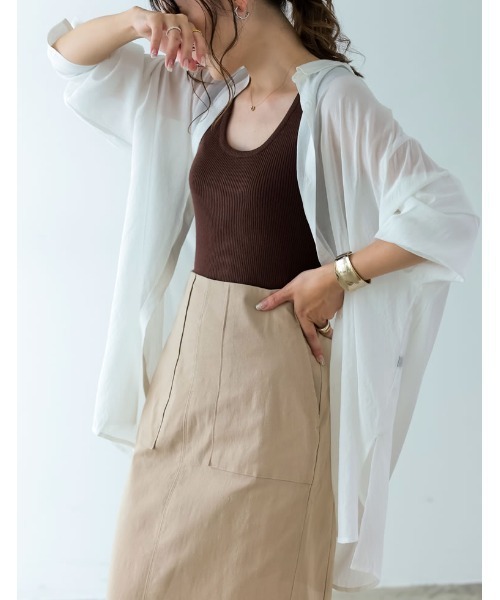 [低身長サイズ有]シアーオーバーシャツチュニック