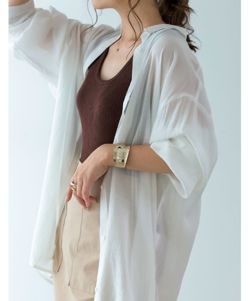 [低身長サイズ有]シアーオーバーシャツチュニック