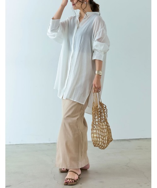 [低身長サイズ有]シアーオーバーシャツチュニック