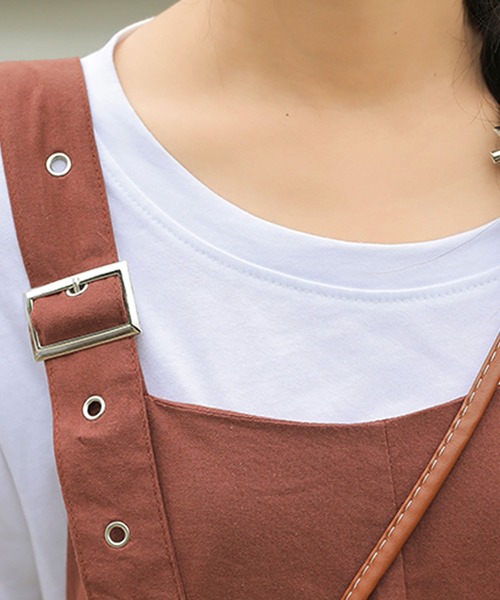 Grandeir（グランディール）の「リネンタッチフレアワイドサロペットパンツ（サロペット/オーバーオール・レディース・ブラック/ベージュ/ライトブラウン・M）」の13枚目の写真