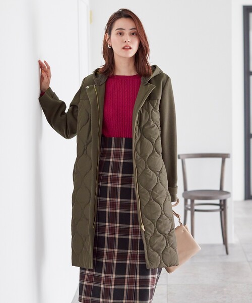 DRESKIP（ドレスキップ）の「◆【吸湿発熱/２WAY】大人な優しさ漂う 中綿異素材 キルティングコート（その他アウター・レディース・ブラック/カーキ/ベージュ・02/03/04）」の4枚目の写真