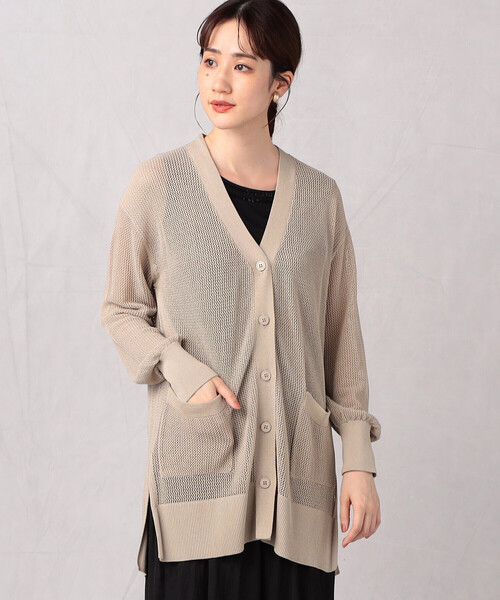 Comme　Ca　Mature（コムサマチュア）の「【ウォッシャブル】メッシュ編みＶ開きカーディガン（カーディガン/ボレロ・レディース・ブラック/グリーン/グレイッシュベージュ・FREE）」の3枚目の写真