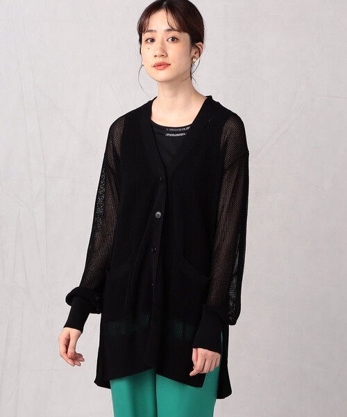 Comme　Ca　Mature（コムサマチュア）の「【ウォッシャブル】メッシュ編みＶ開きカーディガン（カーディガン/ボレロ・レディース・ブラック/グリーン/グレイッシュベージュ・FREE）」の5枚目の写真