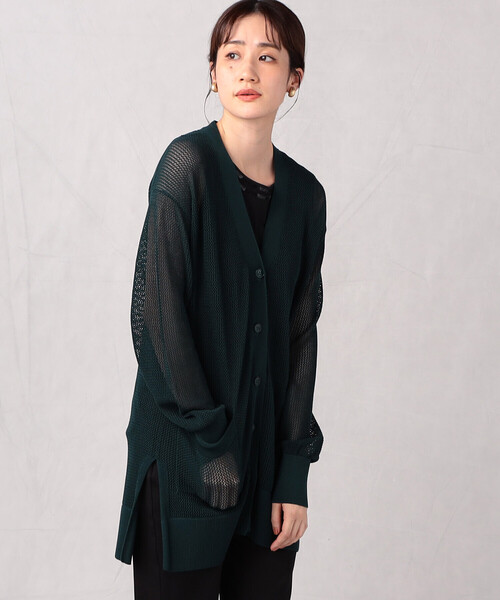 Comme　Ca　Mature（コムサマチュア）の「【ウォッシャブル】メッシュ編みＶ開きカーディガン（カーディガン/ボレロ・レディース・ブラック/グリーン/グレイッシュベージュ・FREE）」の7枚目の写真
