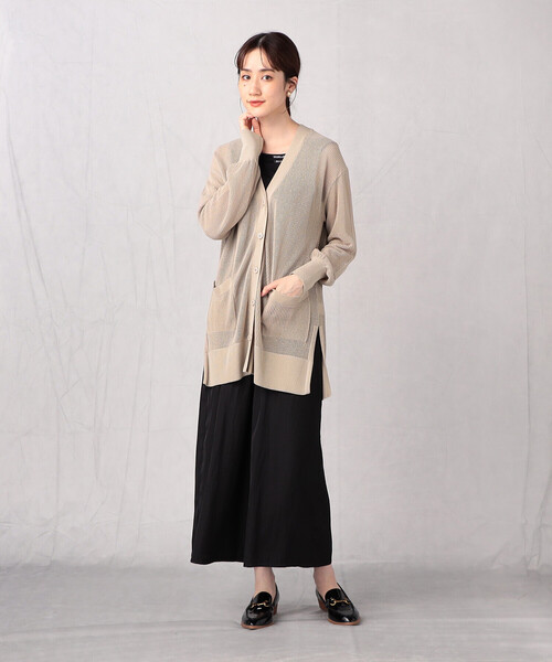 Comme　Ca　Mature（コムサマチュア）の「【ウォッシャブル】メッシュ編みＶ開きカーディガン（カーディガン/ボレロ・レディース・ブラック/グリーン/グレイッシュベージュ・FREE）」の9枚目の写真