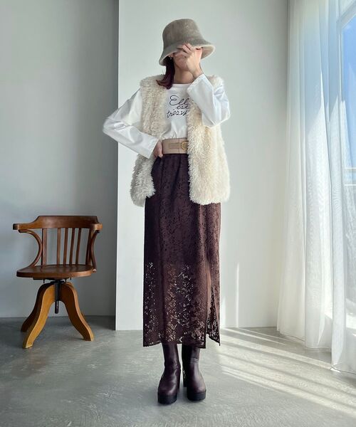 MAJESTIC LEGON(マジェスティックレゴン)の「2way透かしレーススカート(スカート・レディース・ブラウン/オフホワイト・MEDIUM)」の14枚目の写真