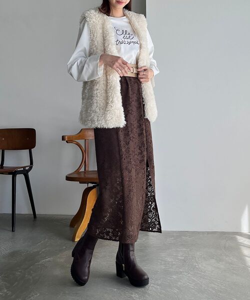 MAJESTIC LEGON(マジェスティックレゴン)の「2way透かしレーススカート(スカート・レディース・ブラウン/オフホワイト・MEDIUM)」の15枚目の写真