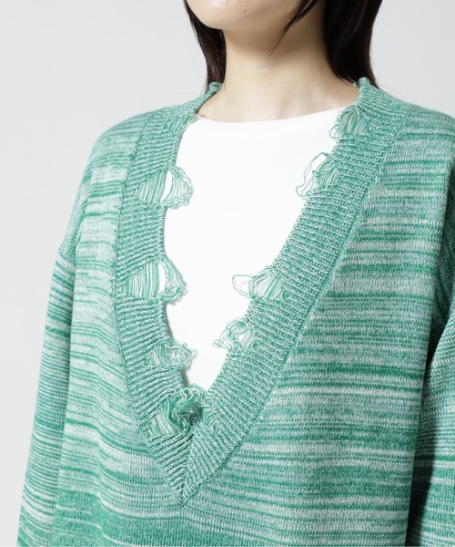 PROVOKE （プロヴォーク）の「provoke/プロヴォーク  melange damage knit（ニット/セーター・レディース・ブラウン/グリーン・F）」の8枚目の写真