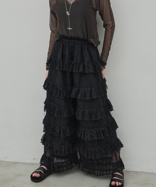 LA BELLE ETUDE（ラベルエチュード）の「総レースティアードセミワイドパンツ（その他パンツ・レディース・ホワイト/ブラック/ピンク・1/0）」の13枚目の写真