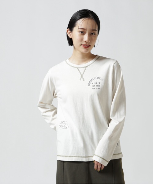 AVIREX（アヴィレックス）の「≪直営店限定≫L/S FADE WASH PRINT T-SHIRT/ フェイドウォッシュプリントTシャツ（Tシャツ/カットソー・レディース・ホワイト系2/オリーブ系/ブラック・M/S）」の2枚目の写真