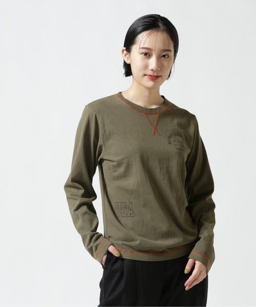 AVIREX（アヴィレックス）の「≪直営店限定≫L/S FADE WASH PRINT T-SHIRT/ フェイドウォッシュプリントTシャツ（Tシャツ/カットソー・レディース・ホワイト系2/オリーブ系/ブラック・M/S）」の3枚目の写真