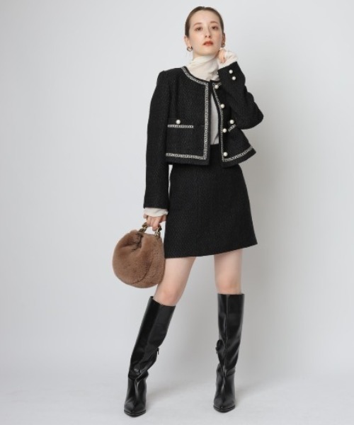 Rirandture(リランドチュール)の「ツイードハイウエストミニスコート(スカート・レディース・ブラック/オフホワイト・1/2/0)」の4枚目の写真