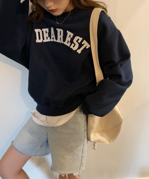 CLEA(クレア)の「刺繍カレッジロゴ 裏起毛ルーズプルオーバー(スウェット・レディース・オートミール/ネイビー・FREE)」の10枚目の写真