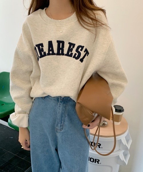 CLEA(クレア)の「刺繍カレッジロゴ 裏起毛ルーズプルオーバー(スウェット・レディース・オートミール/ネイビー・FREE)」の20枚目の写真