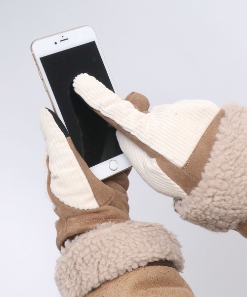 UNIVERSAL OVERALL（ユニバーサルオーバーオール）の「UNIVERSAL OVERALL/ユニバーサルオーバーオール コーデュロイ スエード 切替 グローブ/手袋（手袋・メンズ・アイボリー/ブラック/ベージュ/ブラウン・FREE）」の7枚目の写真