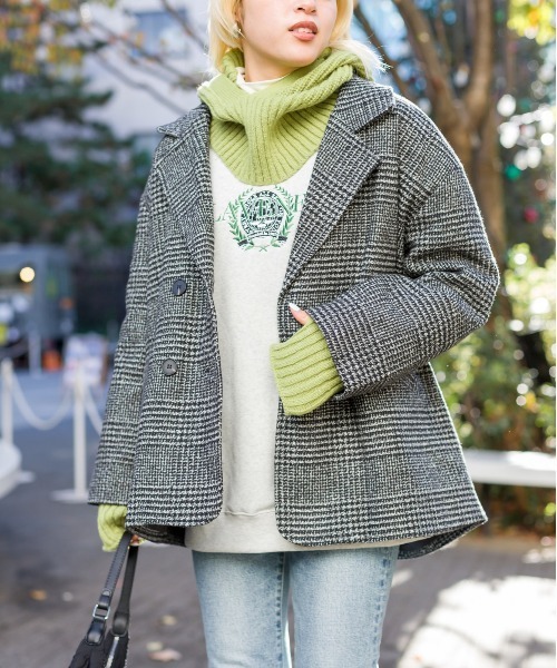 SpRay（スプレイ）の「エコウールグレンチェックＢＩＧジャケット（テーラードジャケット・レディース・ブラック/オフホワイト/モカ・FREE）」の12枚目の写真