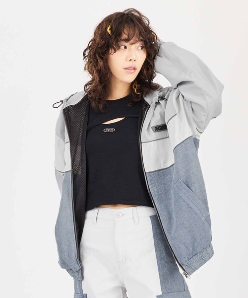 X-girl(エックスガール)の「DENIM MIXED PARKA(ブルゾン・レディース・ブラック/ライトグレー・S/M)」の15枚目の写真