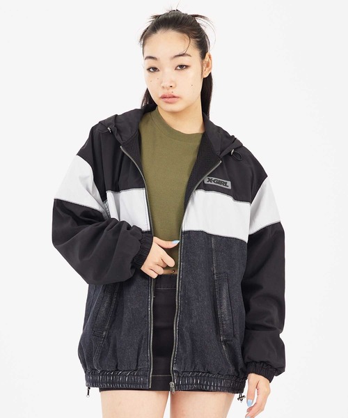 X-girl(エックスガール)の「DENIM MIXED PARKA(ブルゾン・レディース・ブラック/ライトグレー・S/M)」の19枚目の写真