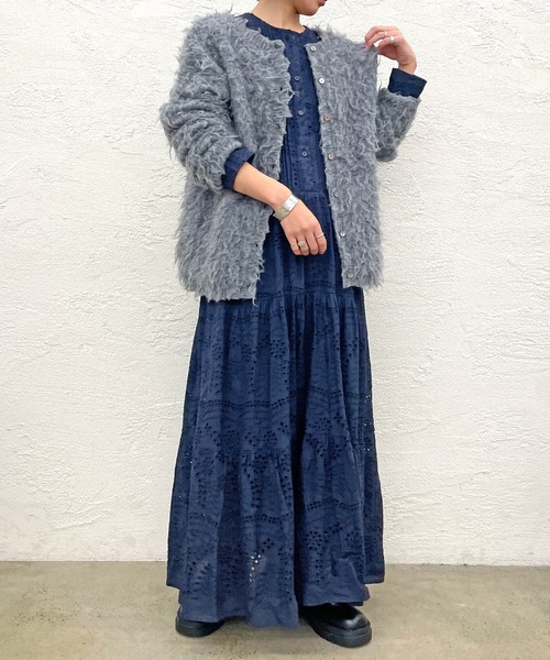 Omekashi（オメカシ）の「エンブロイダリティアードワンピース（ワンピース・レディース・ネイビー/オフホワイト/ブラック・36/38）」の15枚目の写真