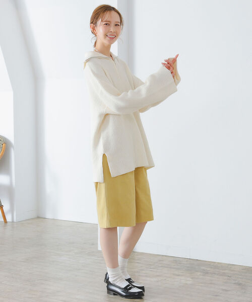 B:MING by BEAMS(ビーミングバイビームス)の「B:MING by BEAMS / 片畦 ハーフジップ ニット(ニット/セーター・レディース・グリーン/ホワイト×ネイビー/オフホワイト・FREE)」の10枚目の写真