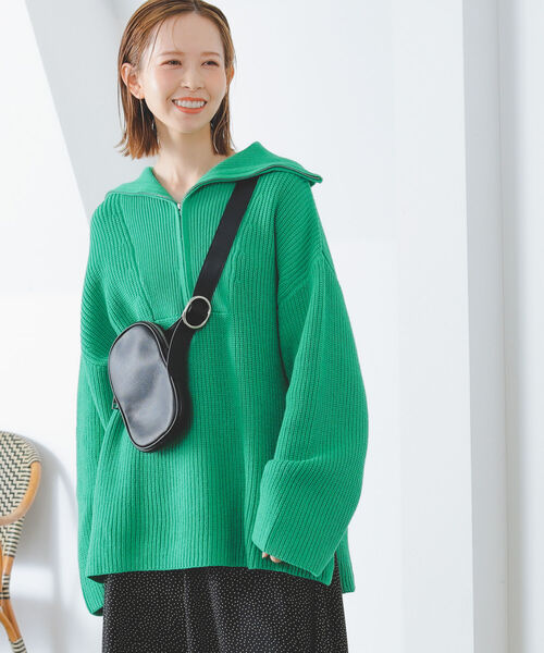 B:MING by BEAMS(ビーミングバイビームス)の「B:MING by BEAMS / 片畦 ハーフジップ ニット(ニット/セーター・レディース・グリーン/ホワイト×ネイビー/オフホワイト・FREE)」の20枚目の写真